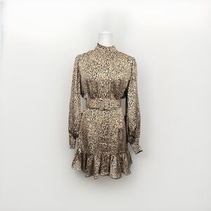 Mare Mare x Anthropologie Laurie Dress Womens XSP Ruffle Cheetah Leopard Print